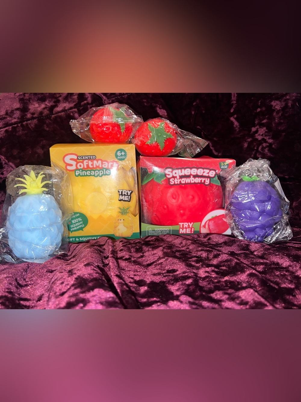 New 6Pc SoftMart Scented
Squishy Jumbo Loy
Pineapple Strawberry
Durian Grapes